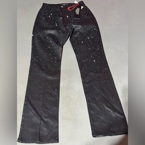 Elegant Black Rhinestone Straight Leg Jeans